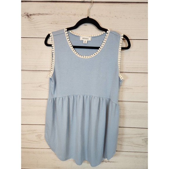 Zenana Women's Blue Solid Sleeveless Scoop Neck Tank Top Size Medium - Picture 1 of 7